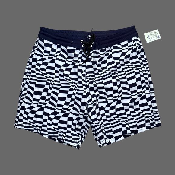 Rusty USA Warpped Check Fixed Boardshort Navy Size 32 NWT - Picture 1 of 9